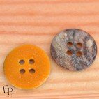 Bouton Nacre Akoya Orange melon Paillettes dorées 18 mm - Face et dos