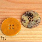 Bouton Nacre Akoya Orange melon Paillettes dorées 27  mm - Face et dos