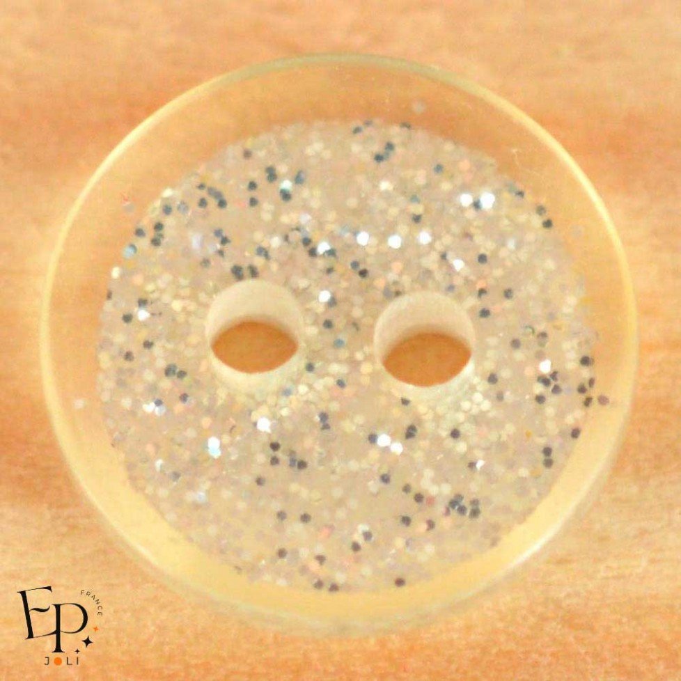 Bouton translucide Paillettes Argentées 12 mm Bouton translucide Paillettes Argentées 12 mm