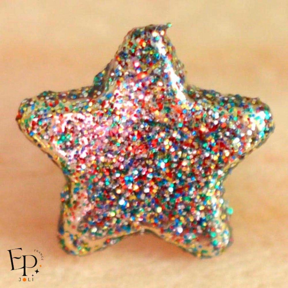 Bouton Métallisé Etoile Paillettes multicolores à queue 8 mm Bouton Métallisé Etoile Paillettes multicolores à queue 8 mm