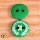 Bouton Vert gravé Rameau Papillon 12 mm - détail face et dos