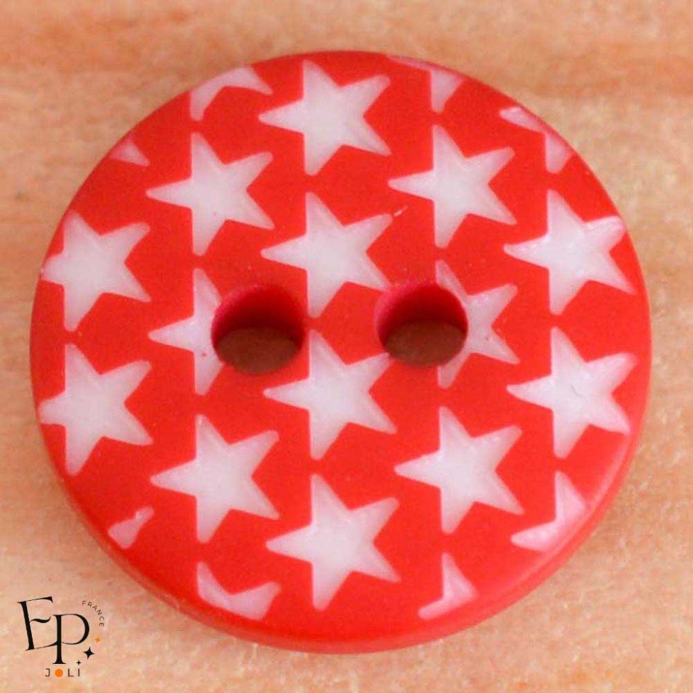Bouton Rouge Etoiles Blanches 12 mm Bouton Rouge Etoiles Blanches 12 mm