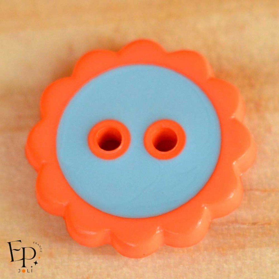 Bouton Tournesol Rose orangé Bleu gris 12 mm Bouton Tournesol Rose orangé Bleu gris 12 mm