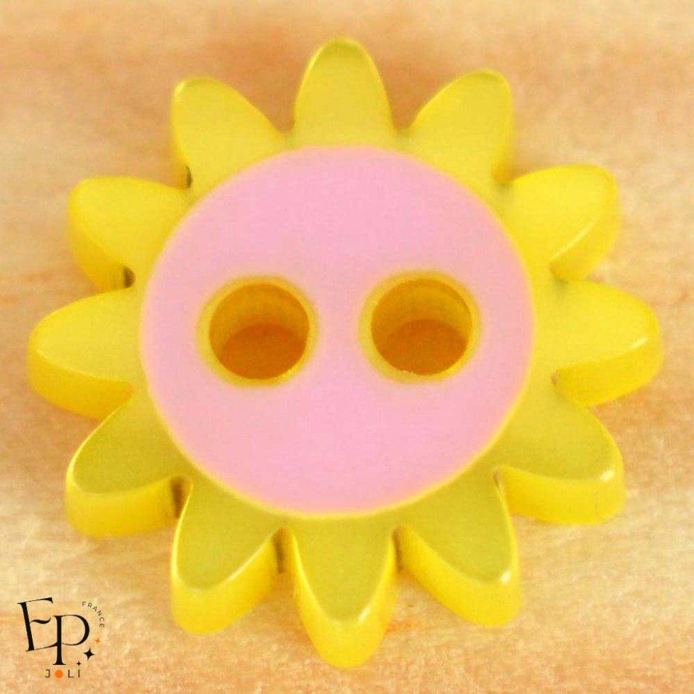 Bouton Fleur Soleil Rose Jaune 12 mm Bouton Fleur Soleil Rose Jaune 12 mm