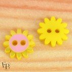 Bouton Fleur Soleil Rose Jaune 12 mm - Face et dos