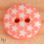 Bouton Rose Saumon Etoiles blanches 12 mm
