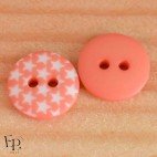 Bouton Rose Saumon Etoiles blanches 12 mm - Face et dos