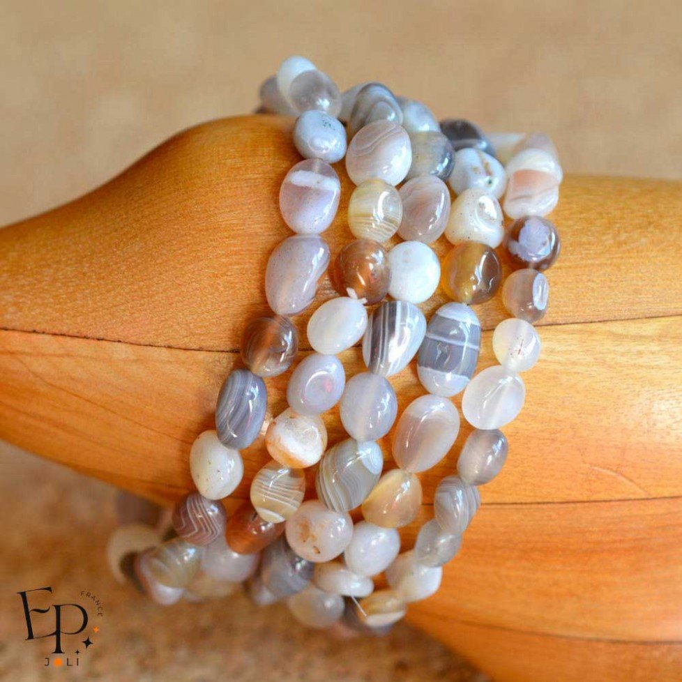 Bracelet Agate Botswana pierre naturelle roulée - Pierre de taille petite et moyenne - 5 unités Bracelet Agate Botswana pierre naturelle roulée - Pierre de taille petite et moyenne - 5 unités