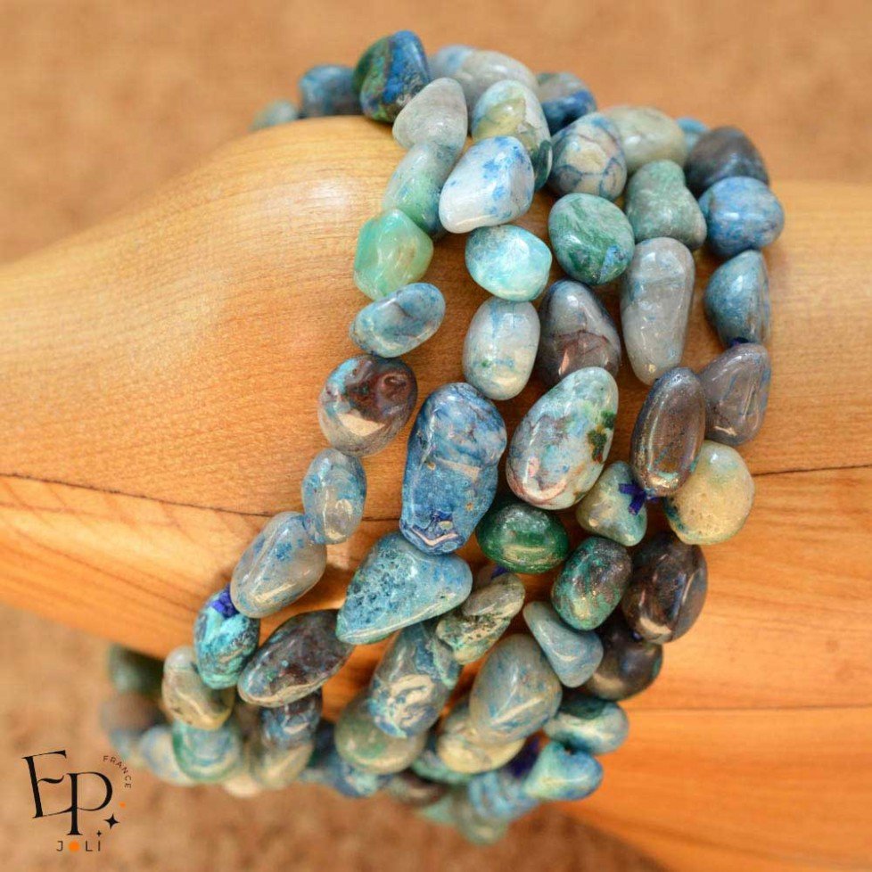 Bracelet Chrysocolle Shattuckite pierre naturelle roulée - Pierre de taille petite et moyenne - 5 unités Bracelet Chrysocolle Shattuckite pierre naturelle roulée - Pierre de taille petite et moyenne - 5 unités