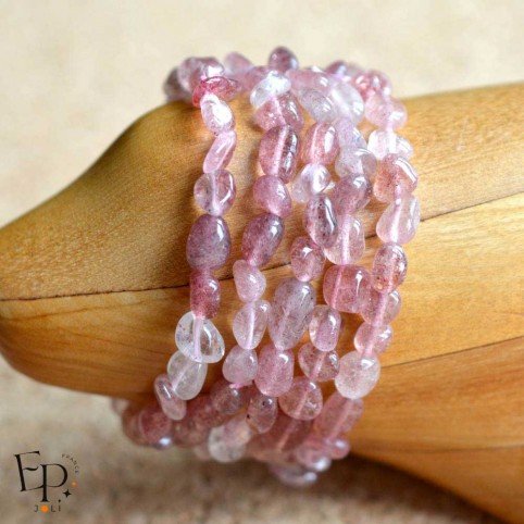 Bracelet Quartz Fraise (Hématoïde) pierre naturelle roulée - Pierre de taille petite et moyenne - 5 unités