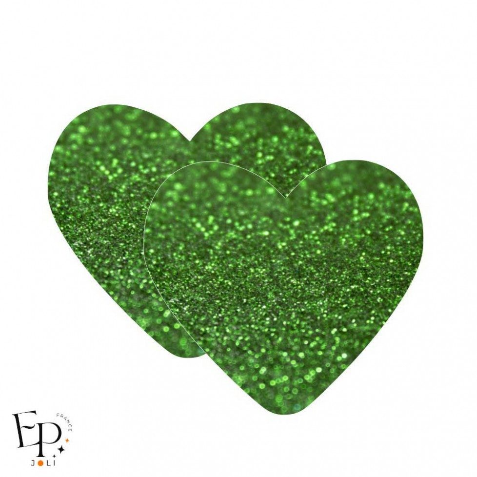 Genouillère & Coudière x 2 - Coeur Enfant Thermocollant - Vert Pailleté Star