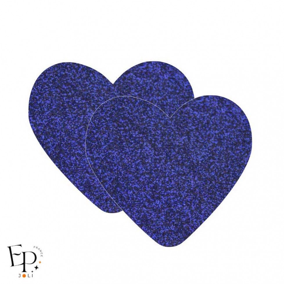 Genouillère & Coudière x 2 - Coeur Adulte Thermocollant - Bleu roi Pailleté Star