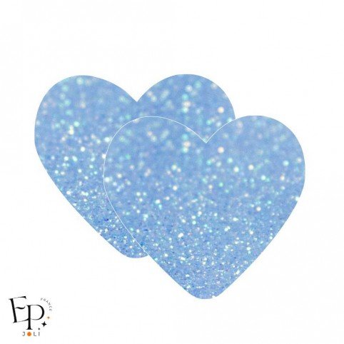 Genouillère & Coudière x 2 - Coeur Adulte Thermocollant - Bleu clair fluo Pailleté Star