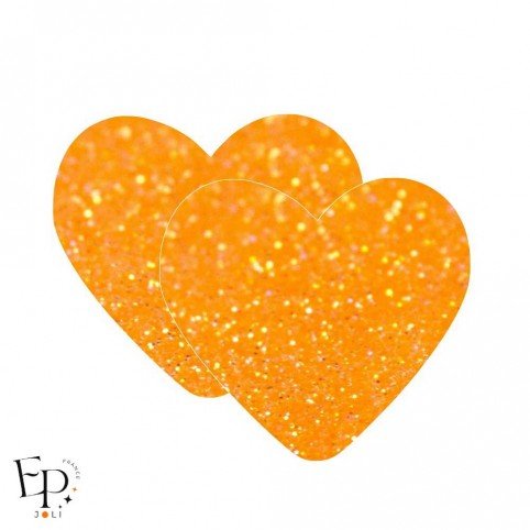 Genouillère & Coudière x 2 - Coeur Adulte Thermocollant - Orange fluo Pailleté Jaune Star