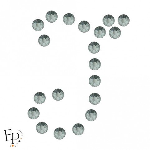 Motif J avec Strass Hotfix Swarovski Xilion 2038 SS10 (3 mm) et SS16 (4 mm) coloris Diamant noir (Black Diamond) thermocollant