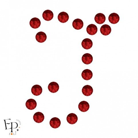 Motif J avec Strass Hotfix Swarovski Xilion 2038 coloris Rouge Siam clair (Light Siam) thermocollant