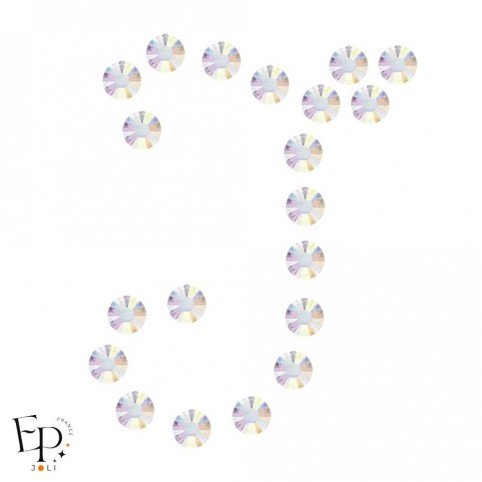 Motif J avec Strass Hotfix Swarovski Xilion 2038 coloris Cristal Aurore Boréale thermocollant