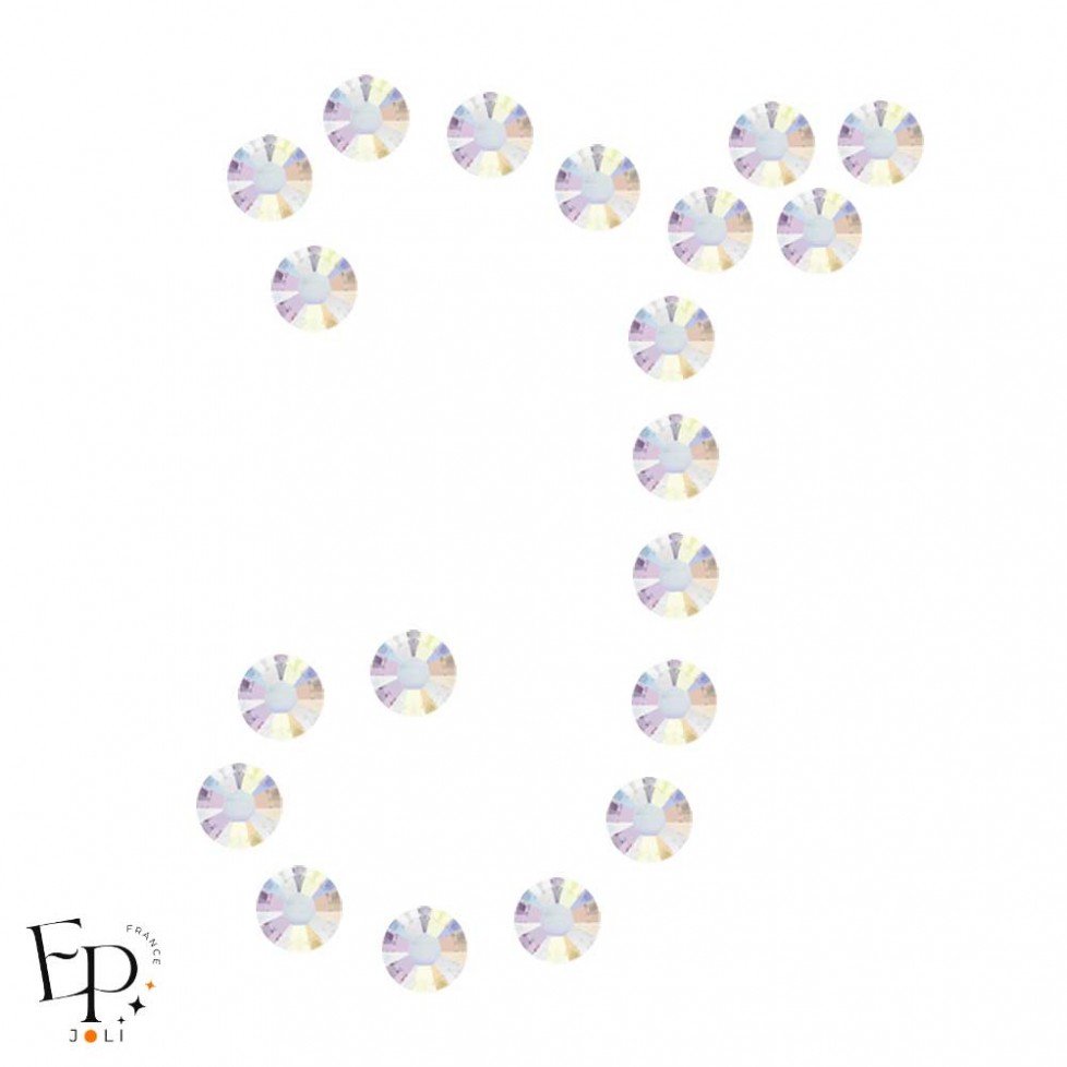 Motif J avec Strass Hotfix Swarovski Xilion 2038 coloris Cristal Aurore Boréale thermocollant Motif J avec Strass Hotfix Swarovski Xilion 2038 coloris Cristal Aurore Boréale thermocollant
