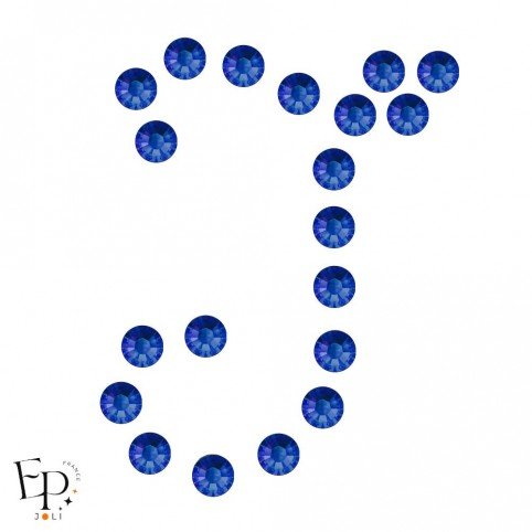Motif J avec Strass Hotfix Swarovski Xilion 2038 coloris Bleu Méridien (Crystal Meridian Blue) thermocollant
