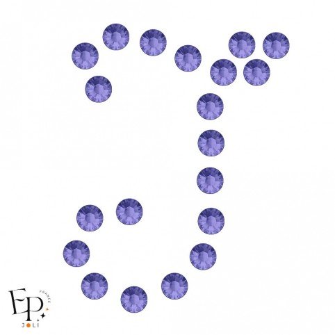 Motif J avec Strass Hotfix Swarovski Xilion 2038 coloris Tanzanite thermocollant