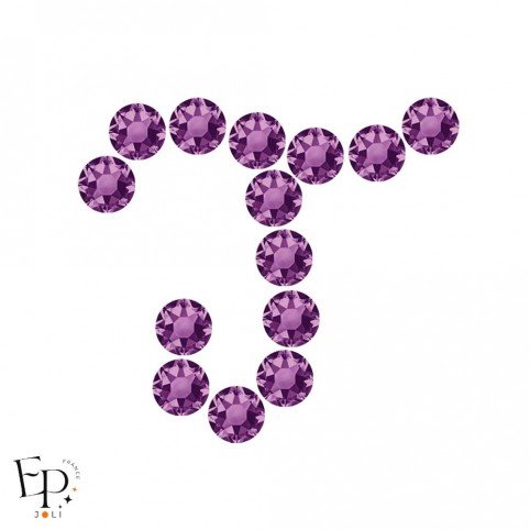 Motif J avec strass Hotfix Swarovski Xirius 2078 SS20 (5 mm) coloris Améthyste thermocollant