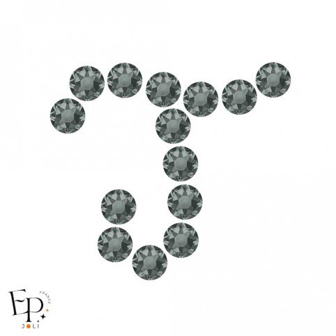 Motif J avec Strass Hotfix Swarovski Xirius 2078 SS20 (5 mm) coloris Black Diamond thermocollant