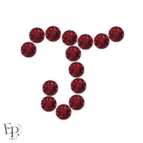 Motif J avec Strass Hotfix Swarovski Xirius 2078 SS20 (5 mm) coloris Rouge Siam thermocollant