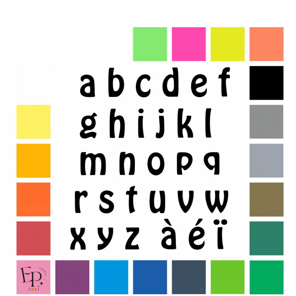 Lettres minuscules à floquer style Décoration (police Hobo Std) - Uni mat thermocollant Lettres minuscules à floquer style Décoration (police Hobo Std) - Uni mat thermocollant