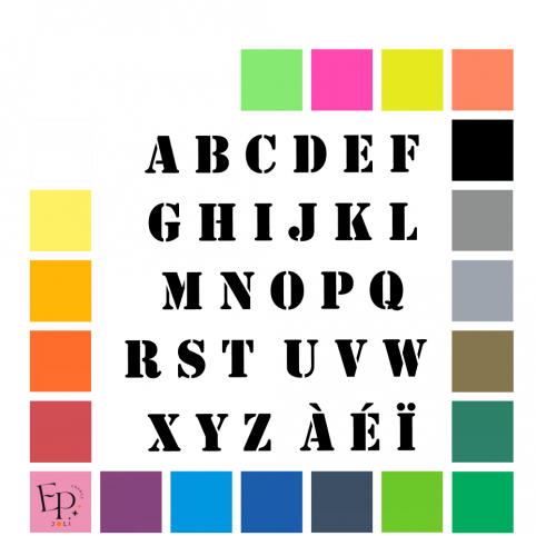 Lettres majuscules à floquer style Pochoir (police Stencil) - Uni mat thermocollant