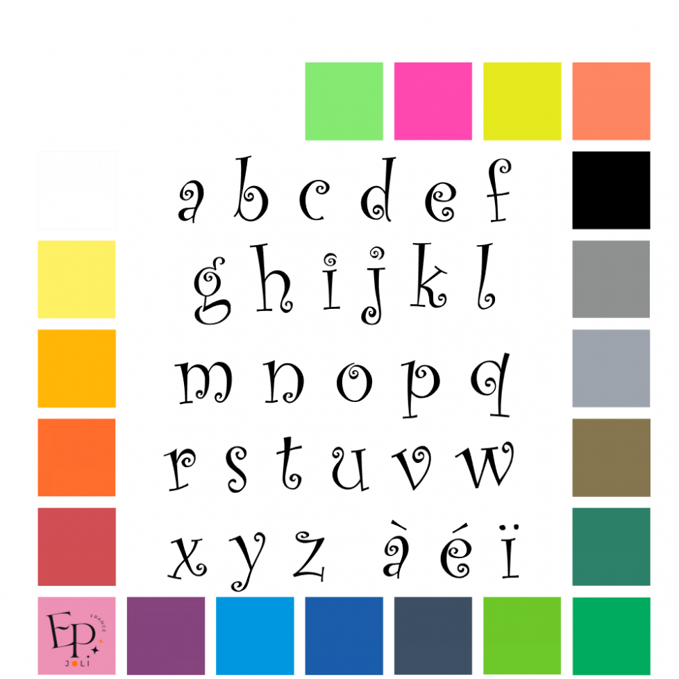 Lettres minuscules à floquer style Bouclette (police Curlz) - Uni mat thermocollant Lettres minuscules à floquer style Bouclette (police Curlz) - Uni mat thermocollant