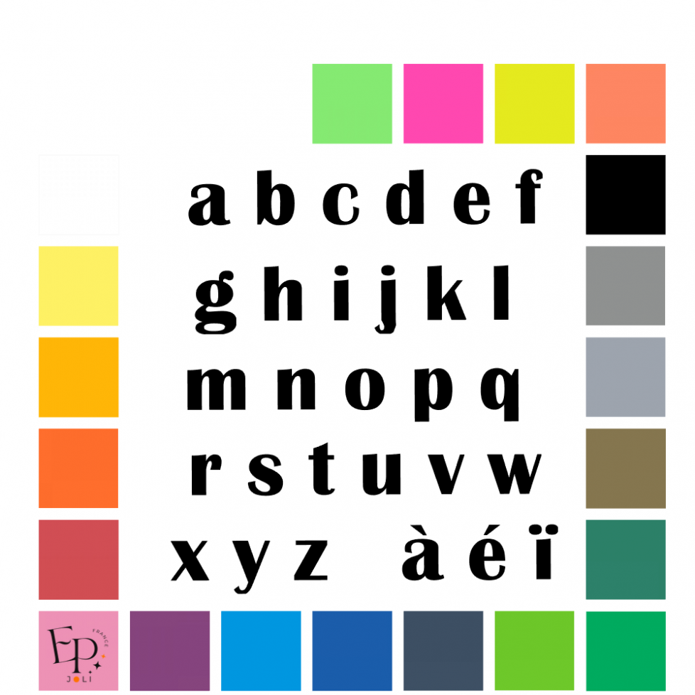 Lettres minuscules à floquer style Force (police Britannic Bold) - Uni mat thermocollant Lettres minuscules à floquer style Force (police Britannic Bold) - Uni mat thermocollant