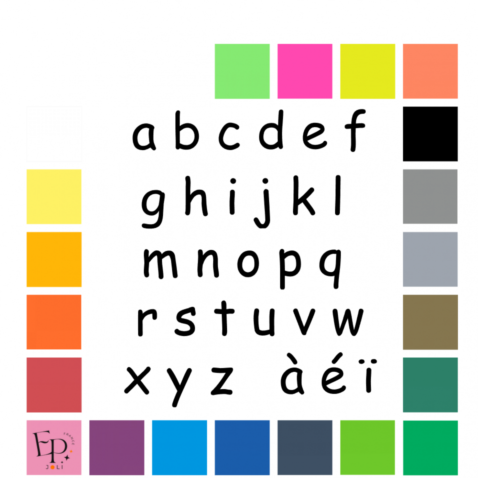 Lettres minuscules à floquer style Enfance (police Comic sans MS) - Uni mat thermocollant Lettres minuscules à floquer style Enfance (police Comic sans MS) - Uni mat thermocollant