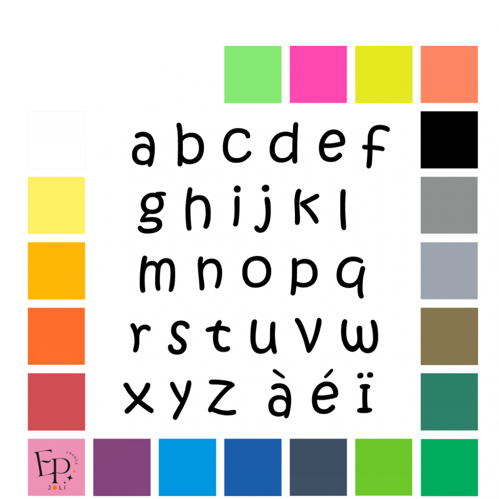 Lettres minuscules à floquer style Jeunesse (police Kristen ITC) - Uni mat thermocollant Lettres minuscules à floquer style Jeunesse (police Kristen ITC) - Uni mat thermocollant