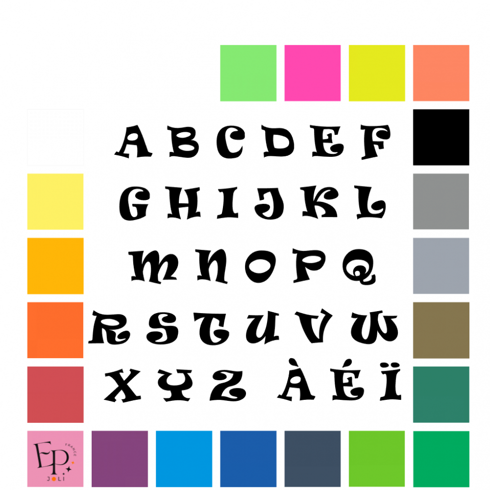 Lettres majuscules à floquer style Fun (police Ravie) - Uni mat thermocollant Lettres majuscules à floquer style Fun (police Ravie) - Uni mat thermocollant