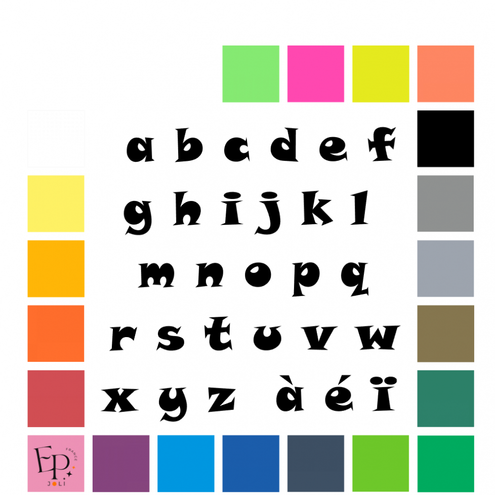 Lettres minuscules à floquer style Humour (police Snap ITC) - Uni mat thermocollant Lettres minuscules à floquer style Humour (police Snap ITC) - Uni mat thermocollant