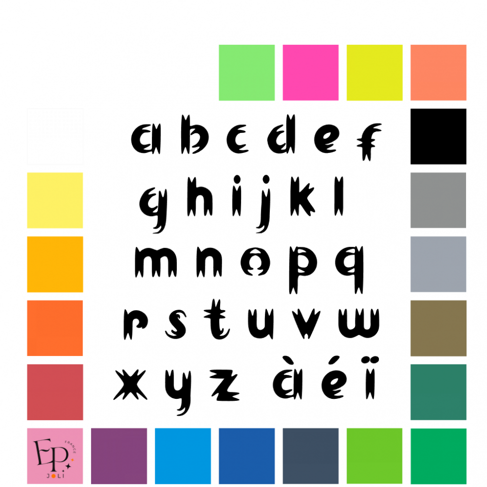 Lettres minuscules à floquer style Fatigue (police Rallowend) - Uni mat thermocollant Lettres minuscules à floquer style Fatigue (police Rallowend) - Uni mat thermocollant