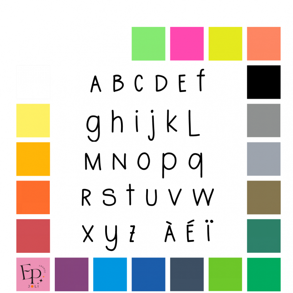 Lettres minuscules à floquer style Brooklyn (police Baby Brooklyn) - Uni mat thermocollant Lettres minuscules à floquer style Brooklyn (police Baby Brooklyn) - Uni mat thermocollant