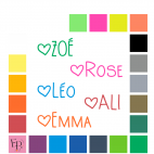 Prénoms avec coeur et lettres majuscules et minuscules à floquer style Brooklyn (police Baby Brooklyn) - Uni mat thermocollant