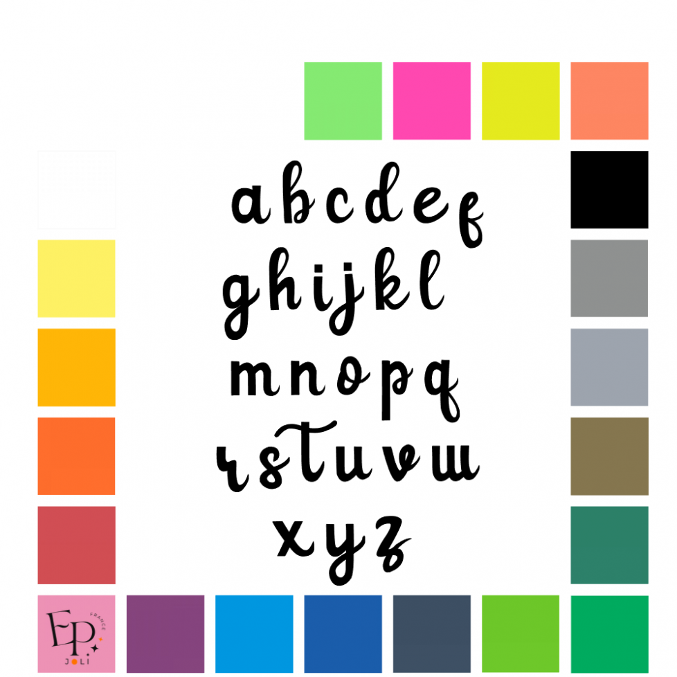 Lettres minuscules à floquer style Cupidon (police Angelina) - Uni mat thermocollant Lettres minuscules à floquer style Cupidon (police Angelina) - Uni mat thermocollant