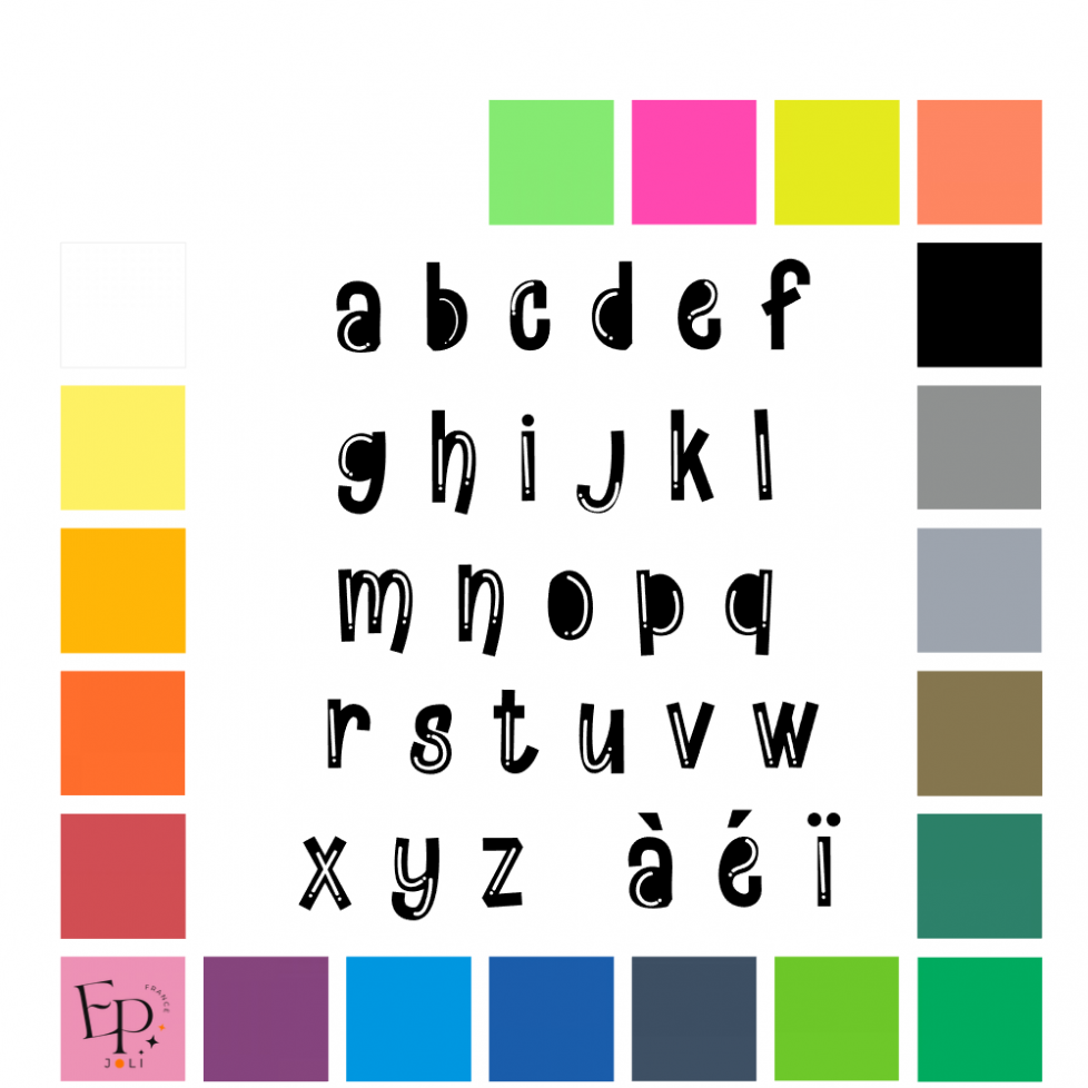Lettres minuscules à floquer style Surprise (police Bryana Balon) - Uni mat thermocollant