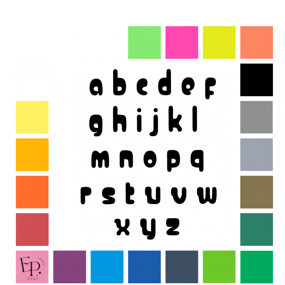 Lettres minuscules à floquer sans accent style Bébé (police Baby Boo) - Uni mat thermocollant Lettres minuscules à floquer sans accent style Bébé (police Baby Boo) - Uni mat thermocollant