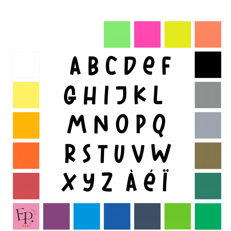 Lettres majuscules à floquer style Clown (police Joy Maker) - Uni mat thermocollant Lettres majuscules à floquer style Clown (police Joy Maker) - Uni mat thermocollant