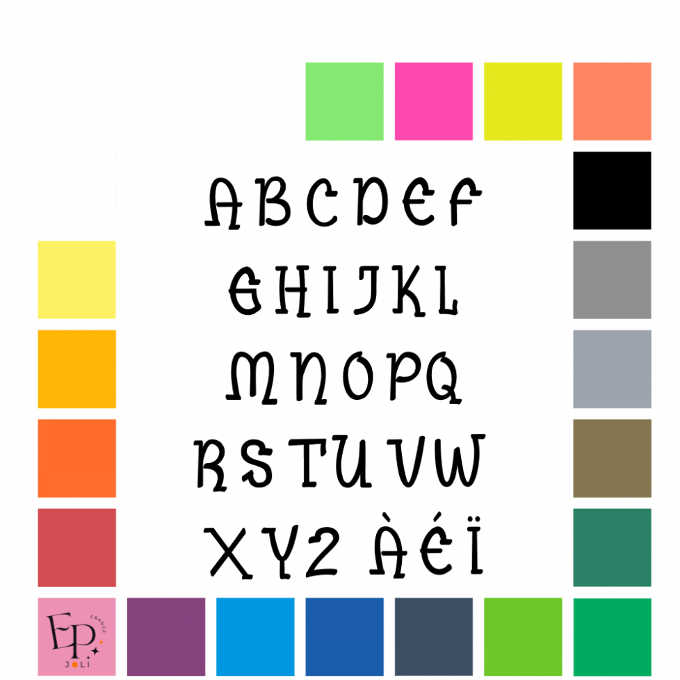 Lettres majuscules à floquer style Enfant (police Chilldren) - Uni mat thermocollant