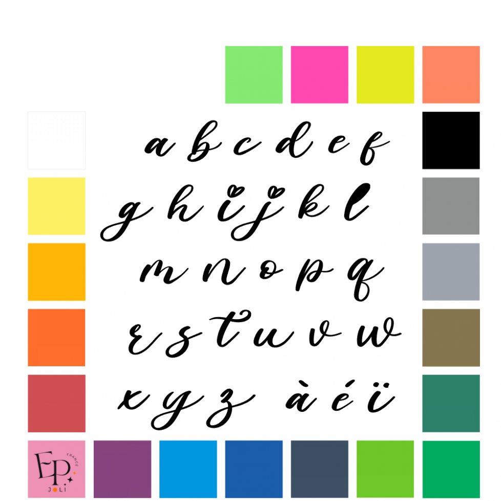 Lettres minuscules à floquer style St Valentin (police Sweet Valentine) - Uni mat thermocollant Lettres minuscules à floquer style St Valentin (police Sweet Valentine) - Uni mat thermocollant