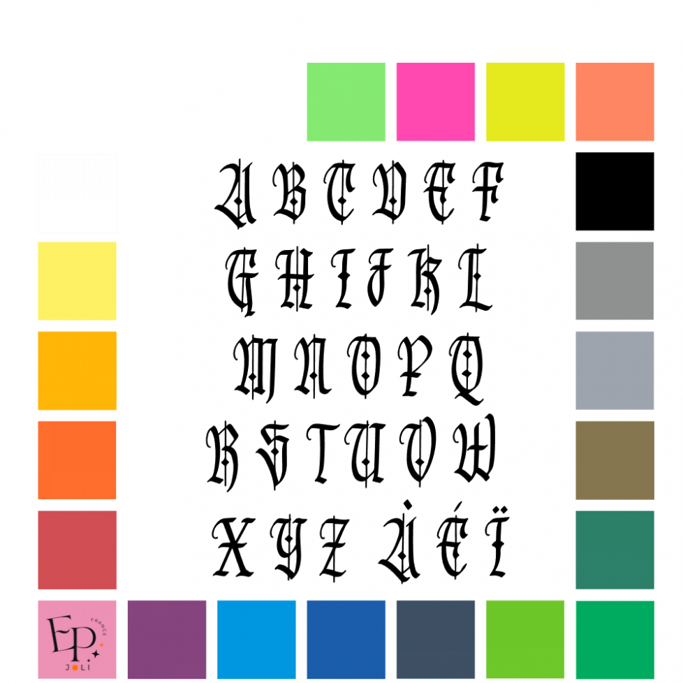 Lettres majuscules à floquer style Tattoo (police Smith Tattoo) - Uni mat thermocollant Lettres majuscules à floquer style Tattoo (police Smith Tattoo) - Uni mat thermocollant