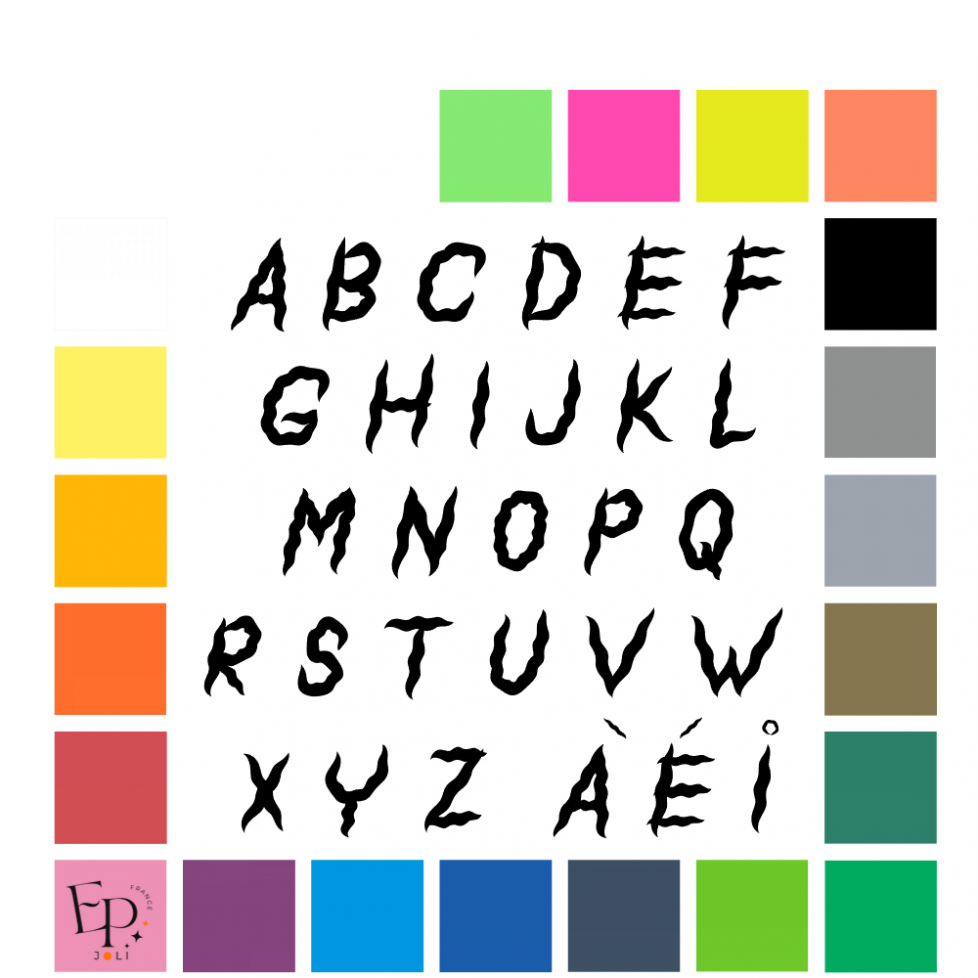 Lettres majuscules à floquer style Tremblement (police Shaky Halloween) - Uni mat thermocollant Lettres majuscules à floquer style Tremblement (police Shaky Halloween) - Uni mat thermocollant
