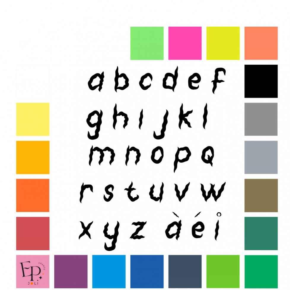 Lettres minuscules à floquer style Tremblement (police Shaky Halloween) - Uni mat thermocollant Lettres minuscules à floquer style Tremblement (police Shaky Halloween) - Uni mat thermocollant