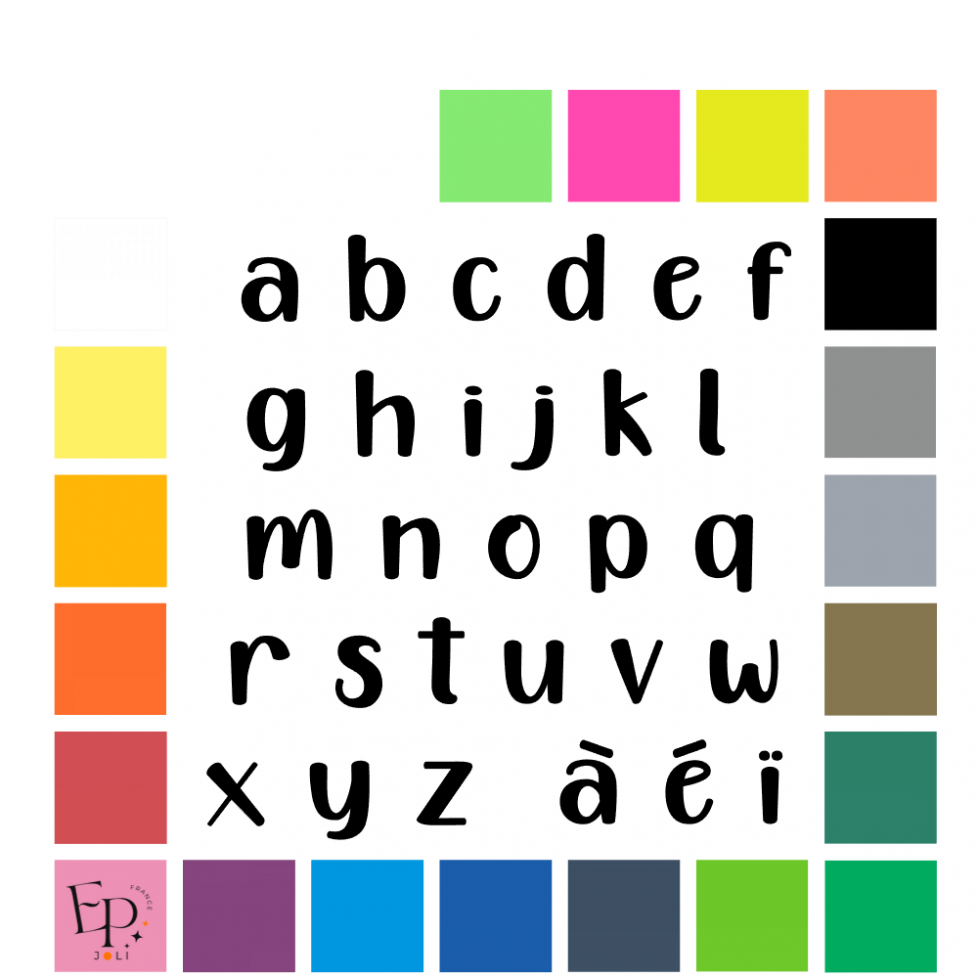 Lettres minuscules à floquer style Joie (police Happy Christmas Party) - Uni mat thermocollant Lettres minuscules à floquer style Joie (police Happy Christmas Party) - Uni mat thermocollant