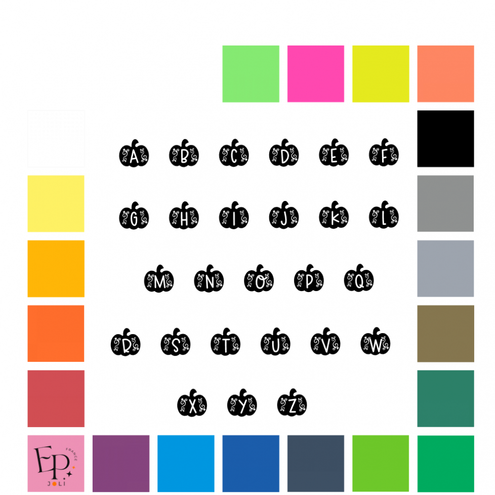 Lettres à floquer sans accent style Citrouille (police Sb Pumpkin Monogram) - Uni mat thermocollant Lettres à floquer sans accent style Citrouille (police Sb Pumpkin Monogram) - Uni mat thermocollant