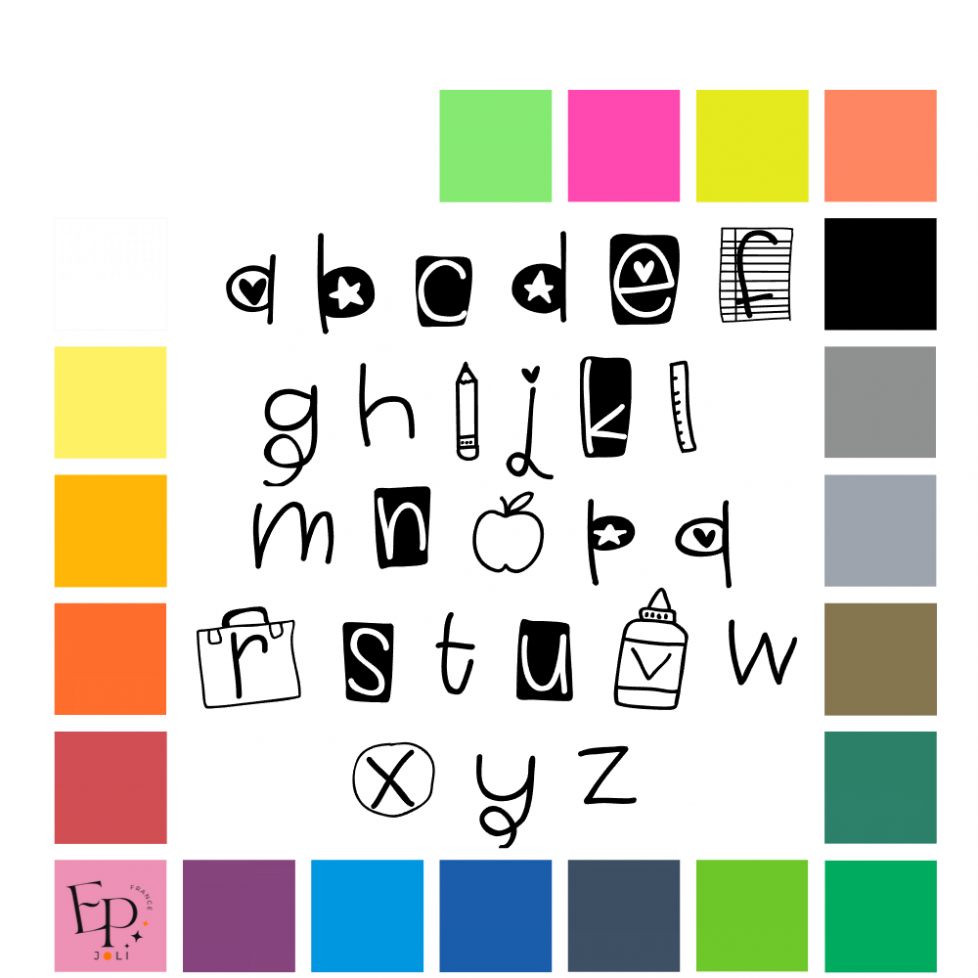 Lettres minuscules à floquer style Rentrée scolaire (police Pn ready for school) - Uni mat thermocollant Lettres minuscules à floquer style Rentrée scolaire (police Pn ready for school) - Uni mat thermocollant